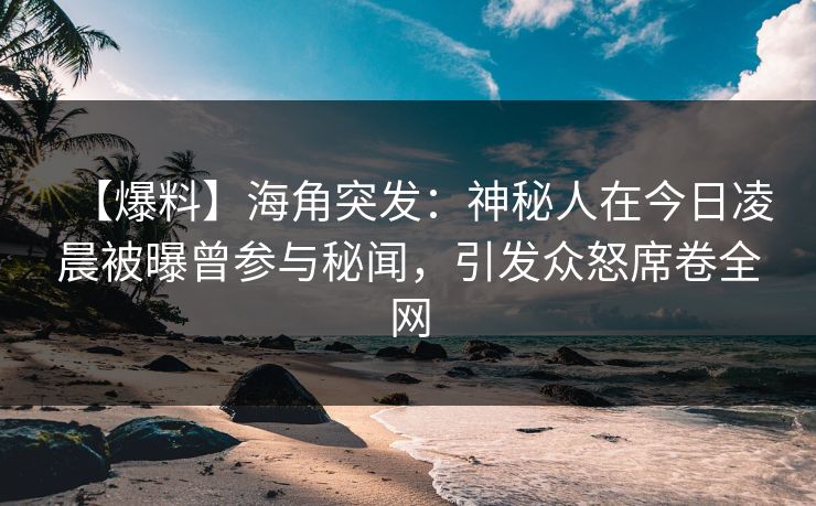 【爆料】海角突发：神秘人在今日凌晨被曝曾参与秘闻，引发众怒席卷全网