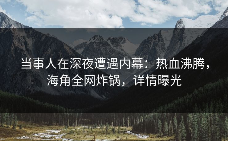 当事人在深夜遭遇内幕：热血沸腾，海角全网炸锅，详情曝光
